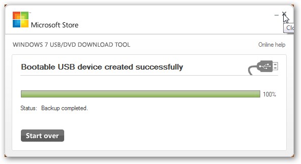Windows 7 USB/DVD Download Tool - Копирование завершено