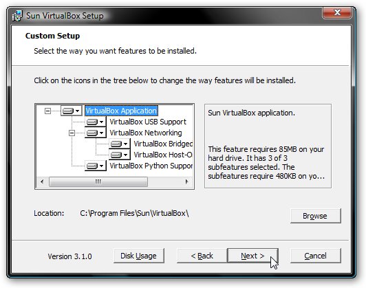 Опции установки VirtualBox