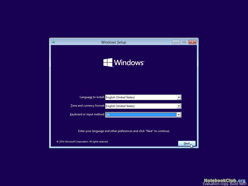 Стартовое окно установки Windows 10