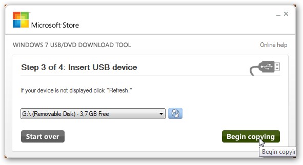 Windows 7 USB/DVD Download Tool - Начало копирования