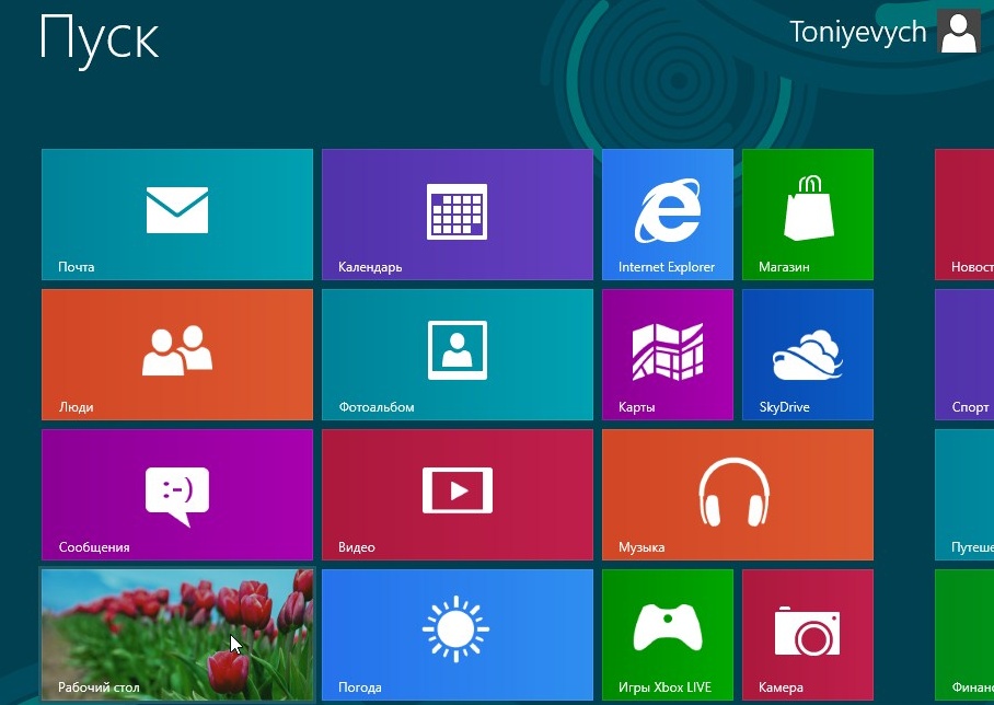 Начальный экран в Windows 8